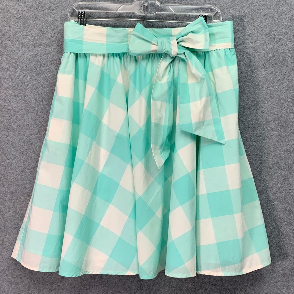 Lauren James Green Buffalo Check Skirt Bow Womens Large Twee Preppy Old Money